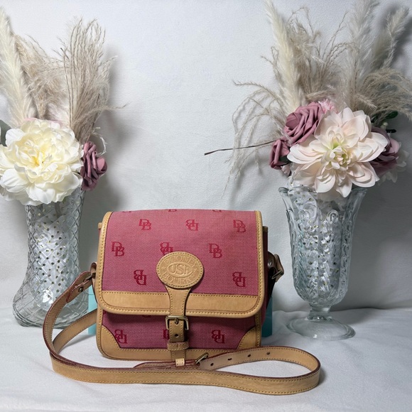 Dooney & Bourke Handbags - Red & Tan Dooney & Bourke Signature Canvas Vachetta Leather Crossbody bag